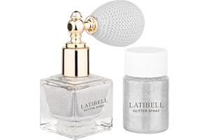 LATIBELL Body Glitter Spray, Silver for Hair and Body, Cosmetic Shimmer Makeup Glitter for Rave Hair Body Face Clothes Nail Art Craft Design - with 1 Jar of Refills
