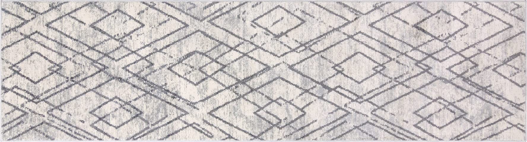 Gertmenian 19603 Boho Abstract Rug III Modern Living Room Kitchen Bohemian Area Carpet, 2x8 Runner, Gray Beige Geometric Diamond Vintage