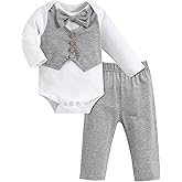 Crazyme Newborn Baby Boy Clothes Gentleman Outfits Long Sleeve Romper Bowtie Tuxedo Suit