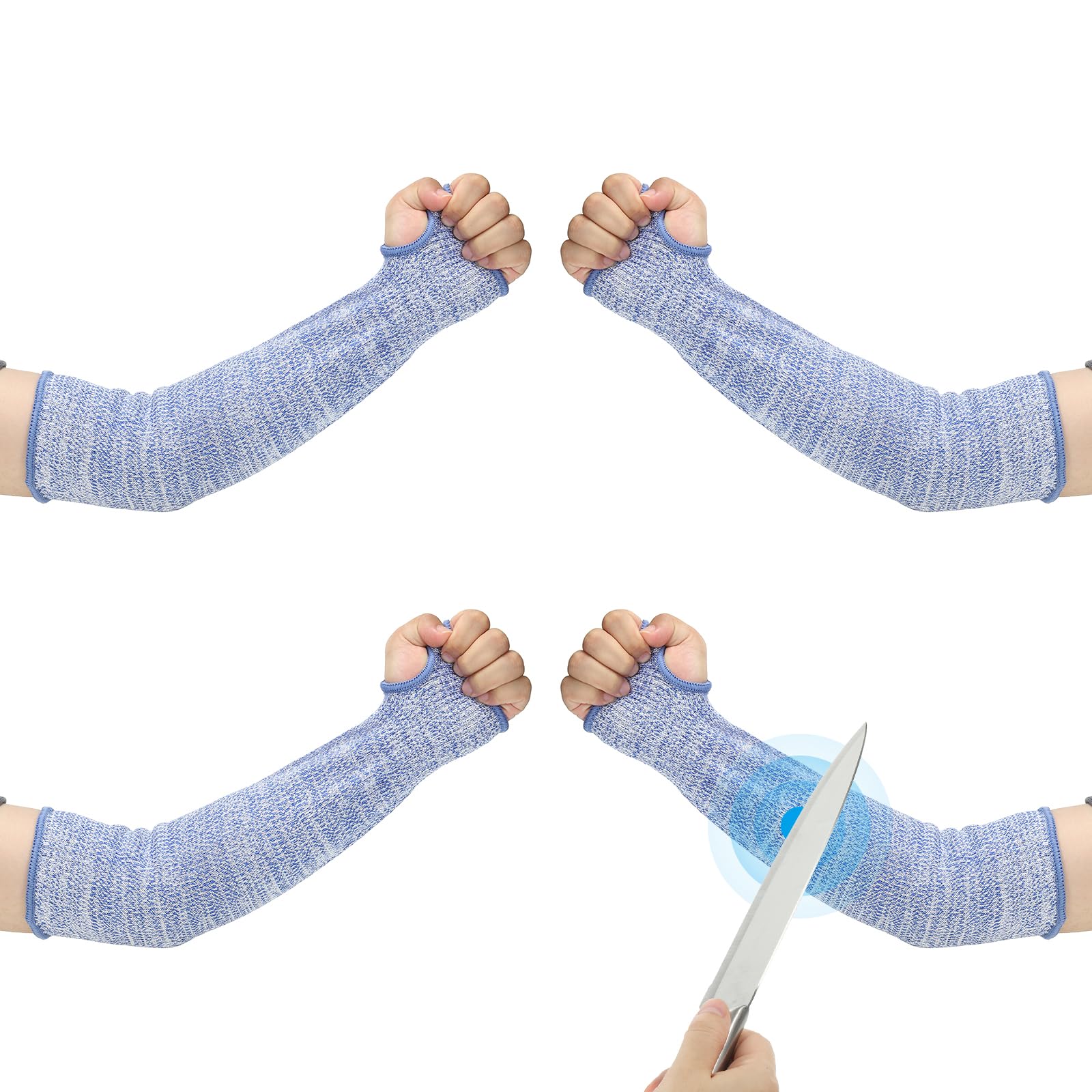 PATIKIL 16 Inch Cut Resistant Sleeve, 2 Pairs Arm Safety Protectors Sleeves with Thumb Hole Level 5 Protection Forearm Guard Sleeves for Thin Skin and Bruising, L, Blue