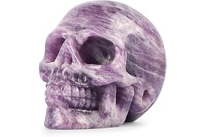 Artistone 2" Crystal Human Skull Head Decor Statue Carved Gemstone Purple Lepidolite Skeleton Head Art Figurines Reiki Healing Stone for Halloween Christmas Ornaments Home Office Decoration