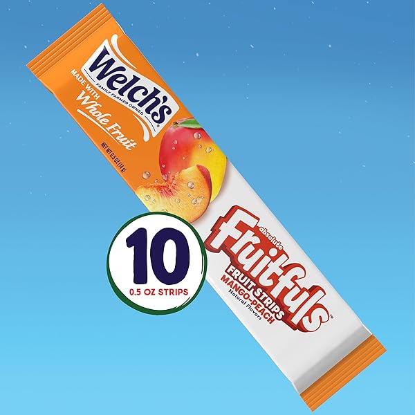 WELCH’S ABSOLUTE FRUITFULS FRUIT STRIPS, TASTY DRIED FRUIT SNACKS FOR SCHOOL LUNCHES, MANGO PEACH, 0.5OZ (PACK OF 10)