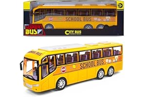 AUTERCO Large Yellow Toy School Bus for Kids, 12.6" Durable Plastic Push & Go Toy Car with Inertia Motion, Toddler Vehicle Gift for Boys & Girls Ages 3 4 5 6 (Birthday, Party Favors)