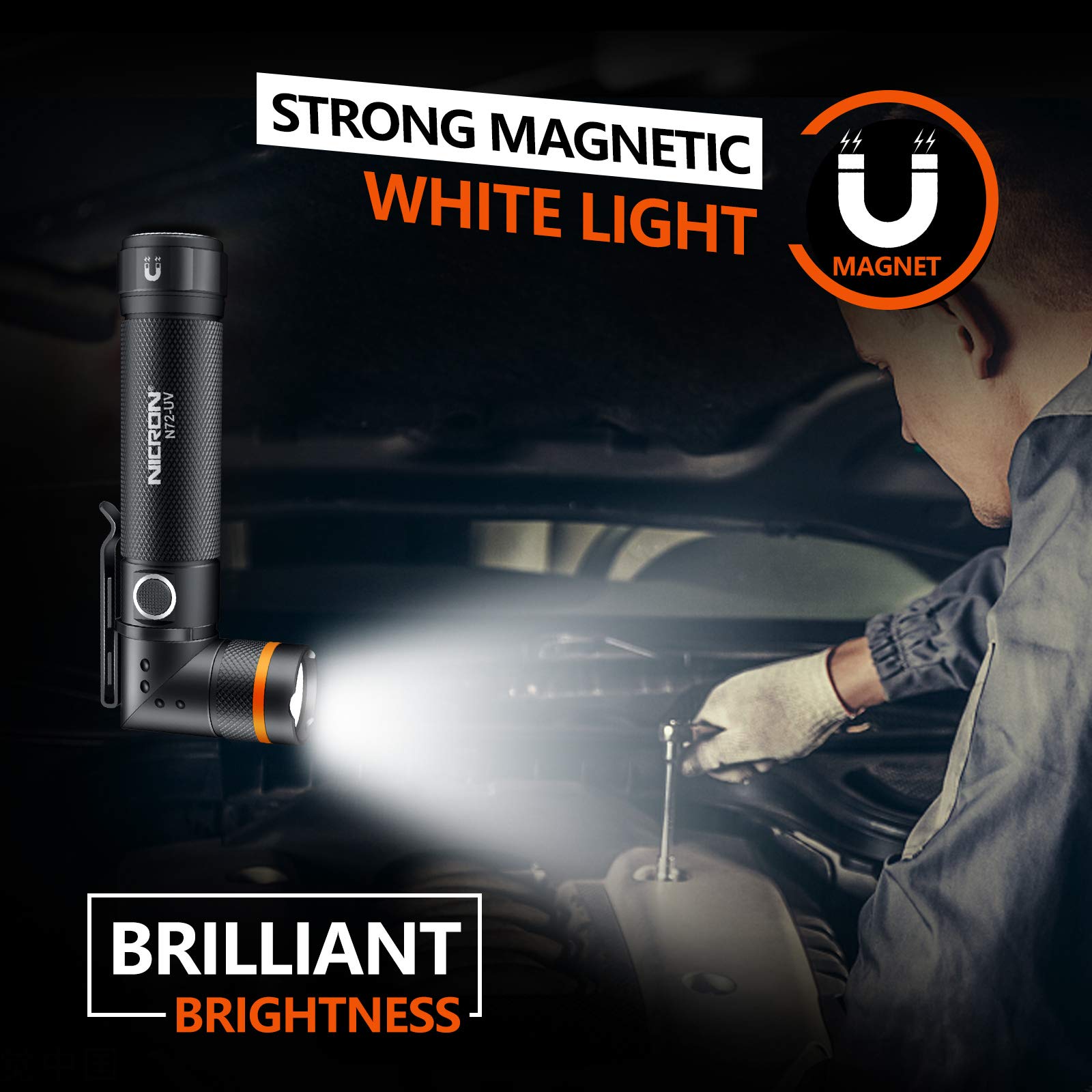 NICRON UV Flashlight, N72-UV 800LM White Light, Freely Switch Between White Light and UV Light Detector for Dog Urine, Wet Stains Bed Bugs,Camping, Outdoor,Maintain (18650/AAA Not Included)