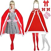Xuhal 8 Pcs Red Costume Women Anime Dress Cape Blonde Wig Red Bow Elf Robe Outfit Cosplay Party Accessories
