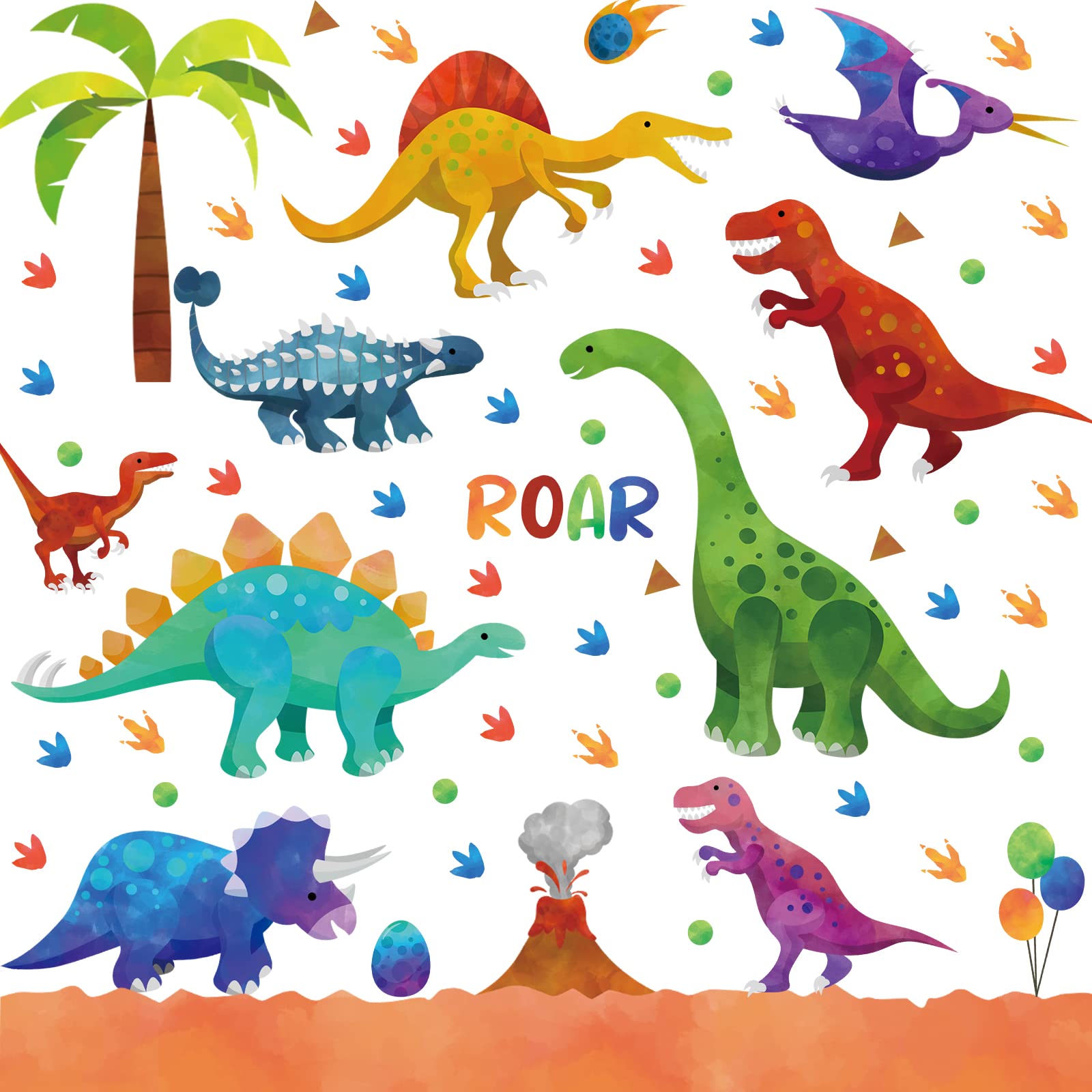 Large Dinosaurs Wall Stickers, Peel and Stick Dino Wall Decal Removable Vinyl Dinosaur Clings for Boys Kids Baby Nursery Bedroom Living Room Playroom Classroom DIY Decor