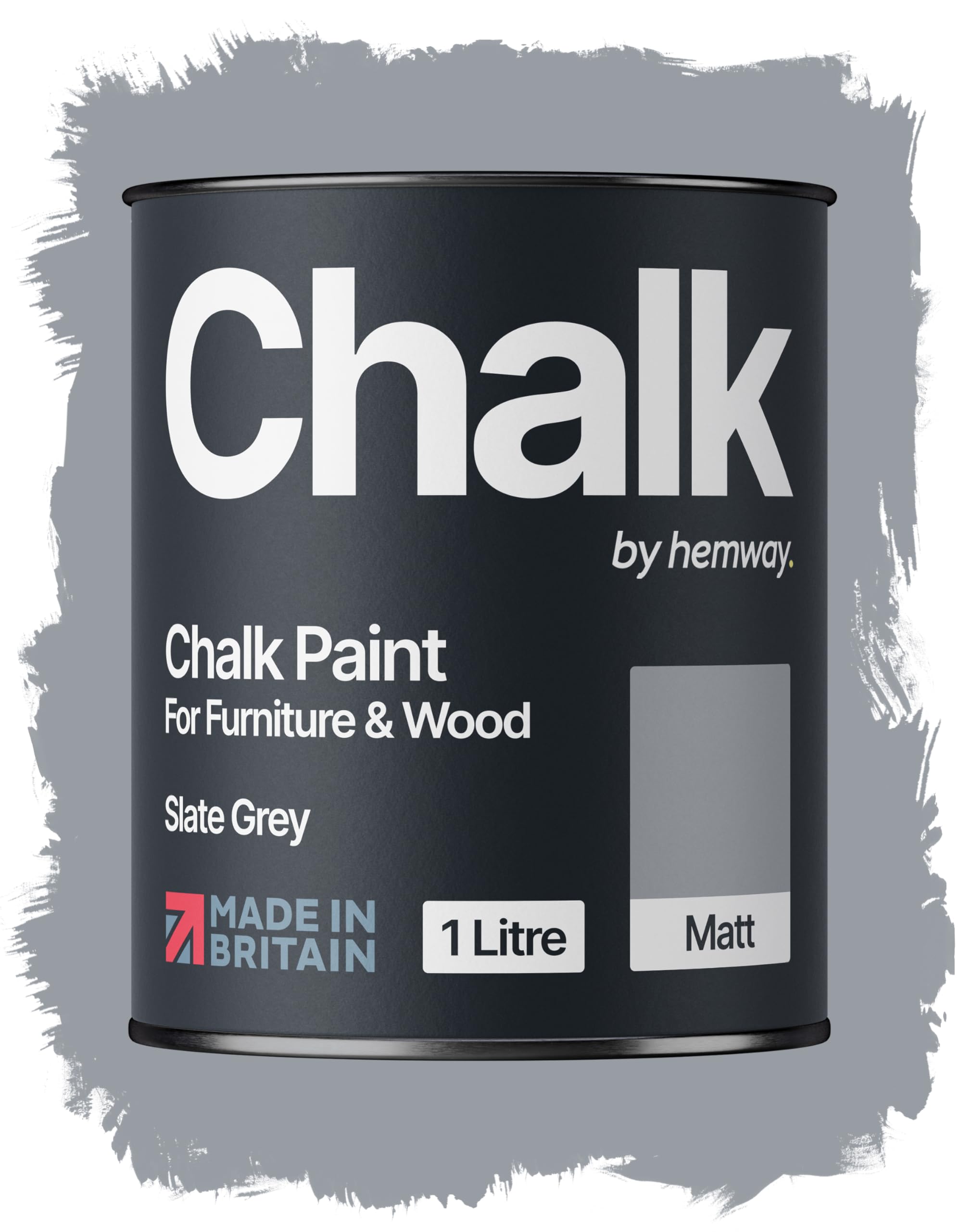 Hemway Chalk Paint Slate Grey Furniture Paint 1L, Matt Finish Shabby Chic, Chalk Furniture & Walls, Quick Dry & 1 Coat