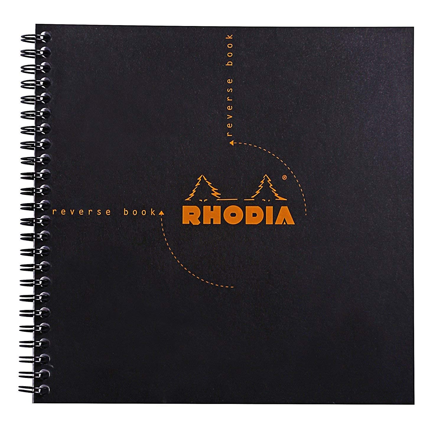 RHODIA 193609C - Spiral Notebook (Full Binding) Reverse Book Black - 21x21 cm - Small Squares - 160 Detachable Pages - Clairefontaine Paper 80 g/m - Soft and Resistant Cover - Classic