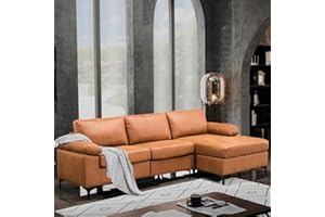 HOOOWOOO 100" L Shaped Sectional Couch 3-Seater Sofa Faux Leather Modern Living Room Furniture Set With Reversible Right Chaise Pillow Back Detachable Pillow Arms For Small Living Room Apartment,Brown