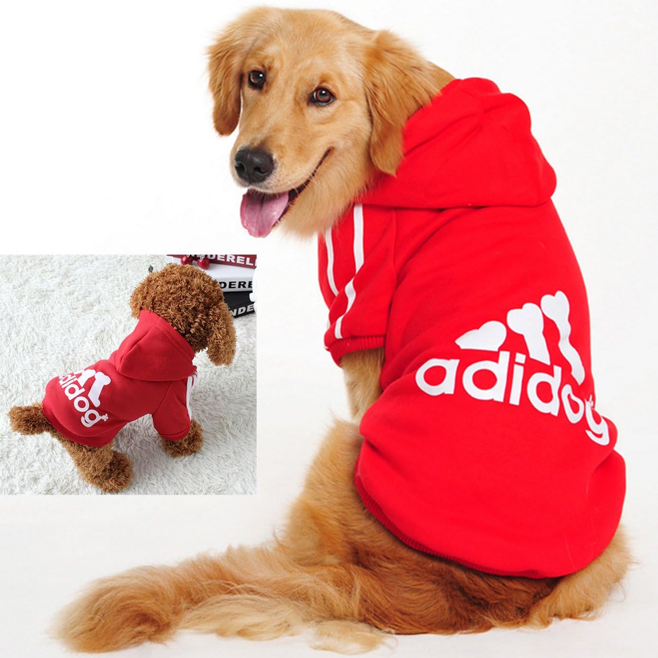 FourlegMate Super Soft Cotton Pet Hoodie with adidog Printing (Red,M)