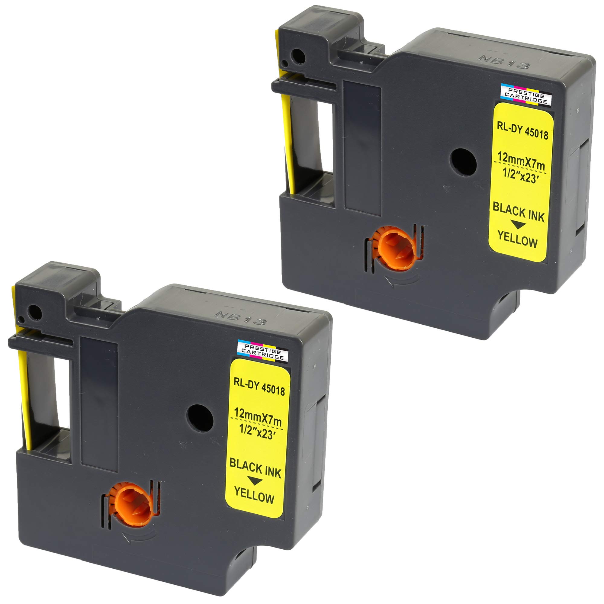 2X Schriftband-Kassetten 45018 S0720580 Schwarz auf Gelb 12mm x 7m kompatibel für LabelManager LM 160 210D 220P 260P 280 360D 420P 450D 500TS PnP MobileLabeler LabelPoint LabelWriter 450 Duo