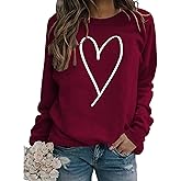 XIWUKOD Valentines Crewneck Pullover Shirts Women Long Sleeve Love Heart Sweatshirts Graphic Lover Gift