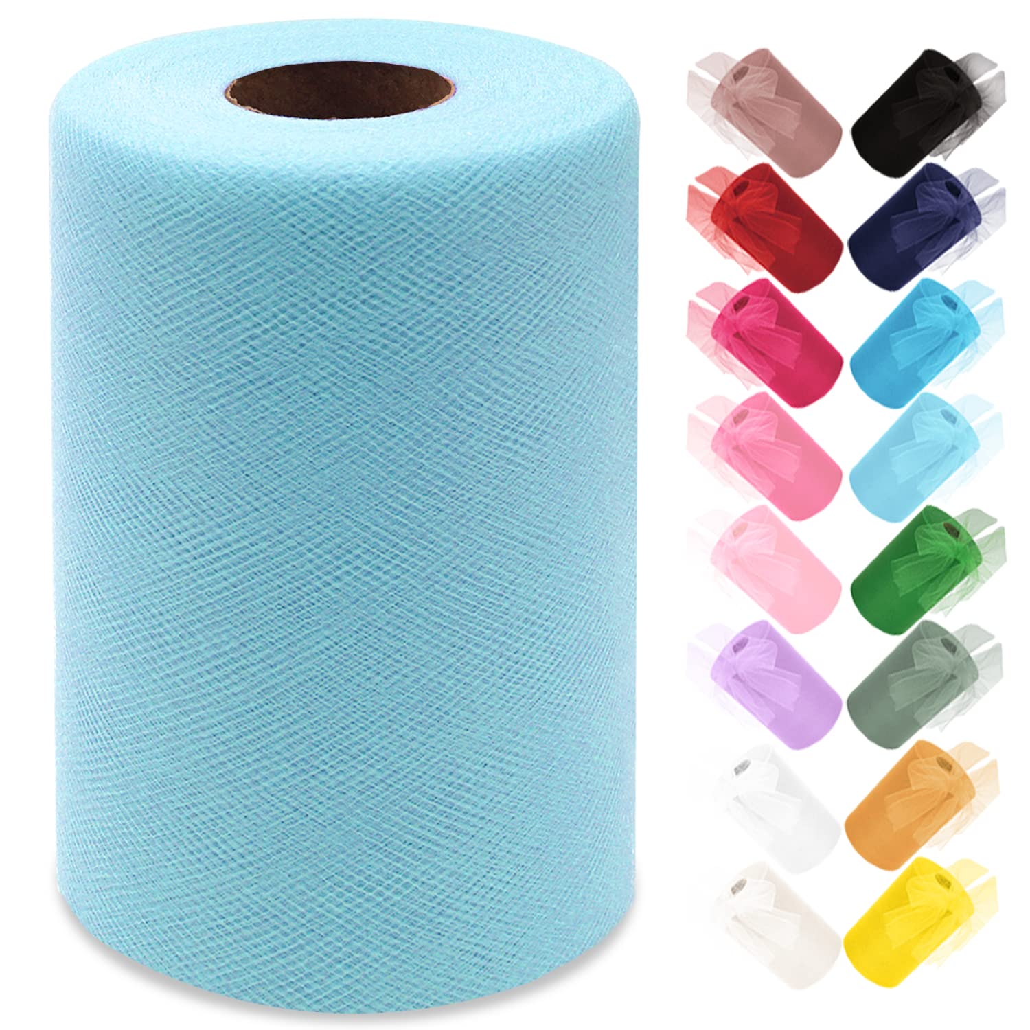 Ableme Deco Tulle Fabric Roll 6 Inches x 100 Yards (15cm x 91m) Tulle for Tutu Skirts Pom Poms Gift Wrapping Baby Shower Wedding Decor (Baby Blue)