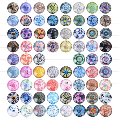 Amazon 350個入 ガラス カボション 70種図案 カボションパーツ ラウンド 12x4mm ハンドメイド Diy ジュエリー用 カラフル アクセサリーパーツ ビーズ ストーン 通販