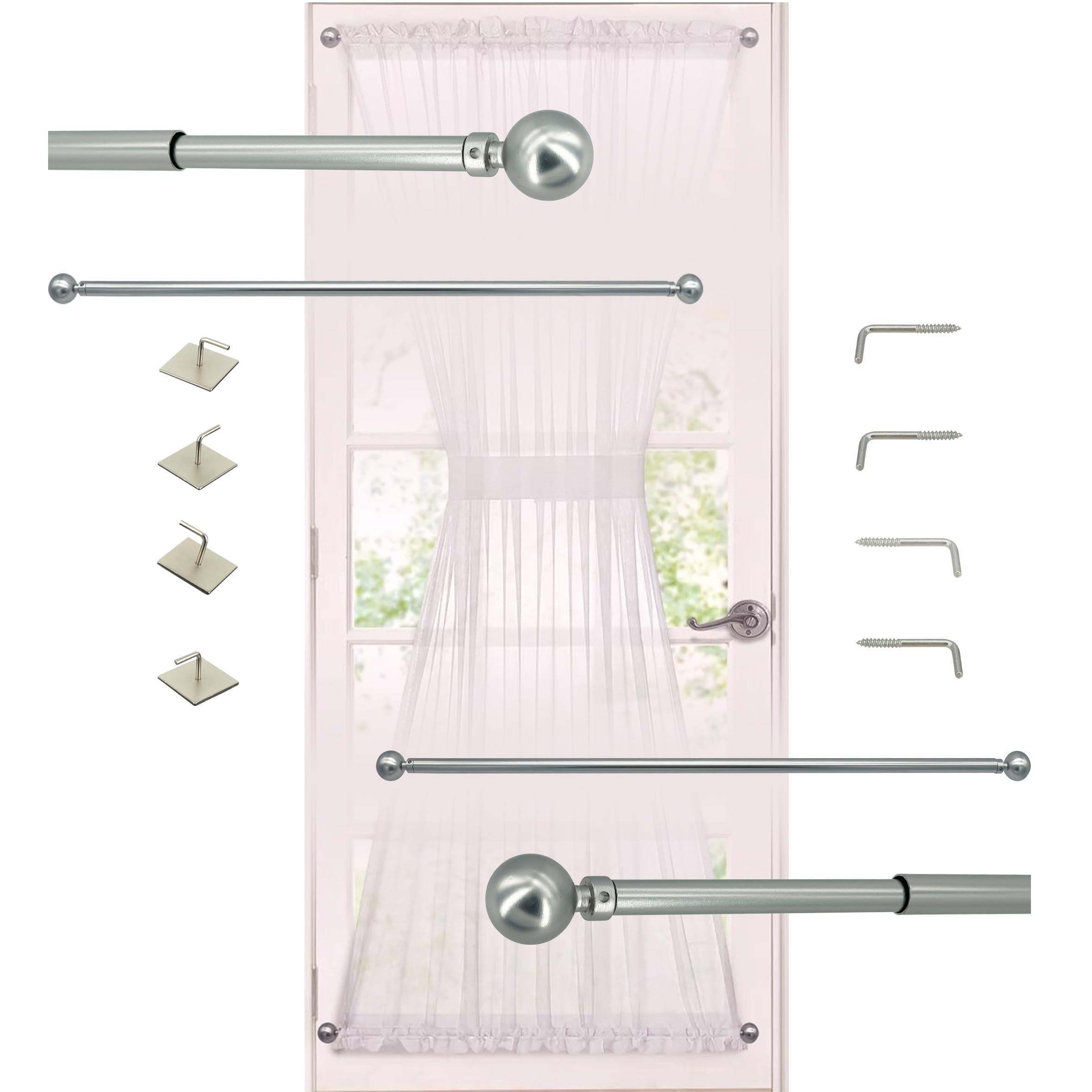 Photo 1 of ARNORX 3/8" French Door Curtain Rod, 2-Pack Adjustable Cafe curtain Rod (16-28 Inch) – Satin Nickel – No Tools Needed!
