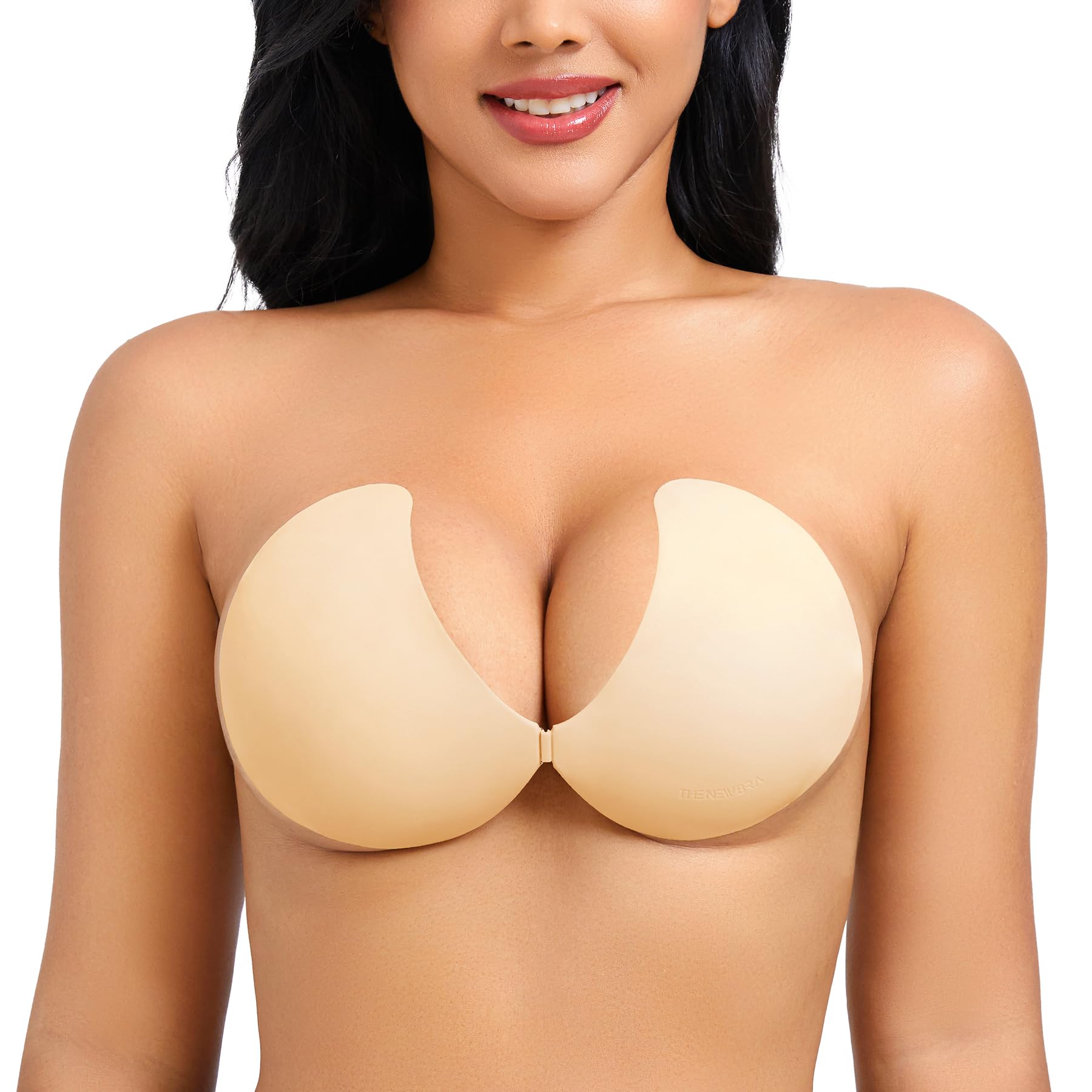 Photo 1 of CYDREAM Sticky Strapless Adhesive Bra for Women - Invisible Push up Silicone Nude Bra for Backless Dress Upgraded Clasp Bras (US, Cup Band, C, Nude)