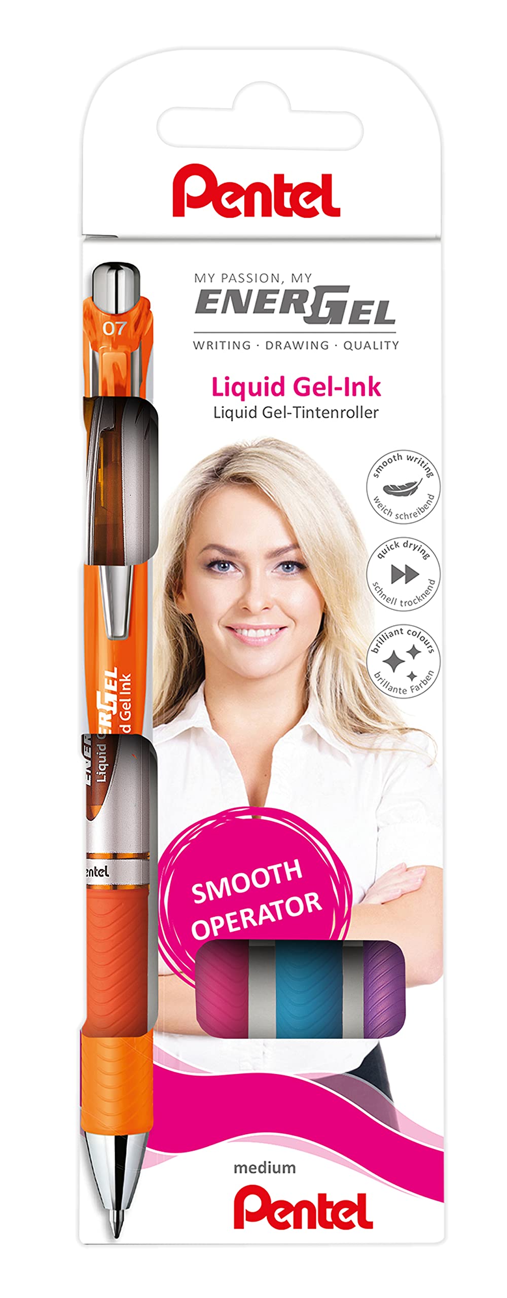 Pentel EnerGel XM BL77 Retractable Gel Pen (Pack of 4 - Assorted Colours)