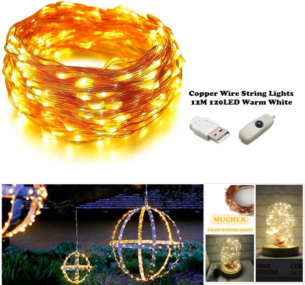 MUCHER String Lights Copper Wire Lights 12M 120 LED Bulbs Decorative Lighting for Christmas Holiday Party Wedding - Warm White