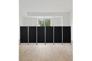 Maxhonor 6 Panels Room Divider 6 FT Tall Weave Material Room Divider, Double Hinged Folding Privacy Screens, Freestanding Room Dividers, Black