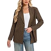 Women's Double Breasted Blazer Jacket Long Sleeve Notched Lapel Suit Coat with Flap Pockets for Work Office Business Casual