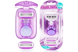 DreamGenius Travel Razors for Women Include 1 Handle and 2 Cartridges, Extra Smooth 5-Blade Travel Essentials Razor with Case for Shaving, Purple
