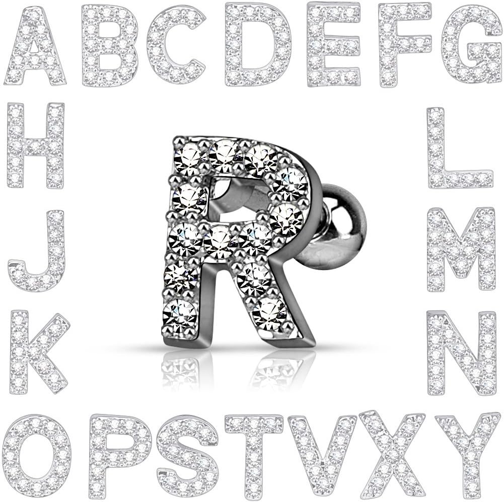 Tragus piercing with crystalized letter - N