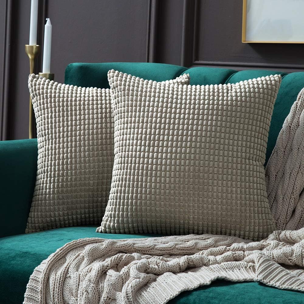 MIULEE Corduroy Throw Pillow Covers Soft Pellets Solid Decorative