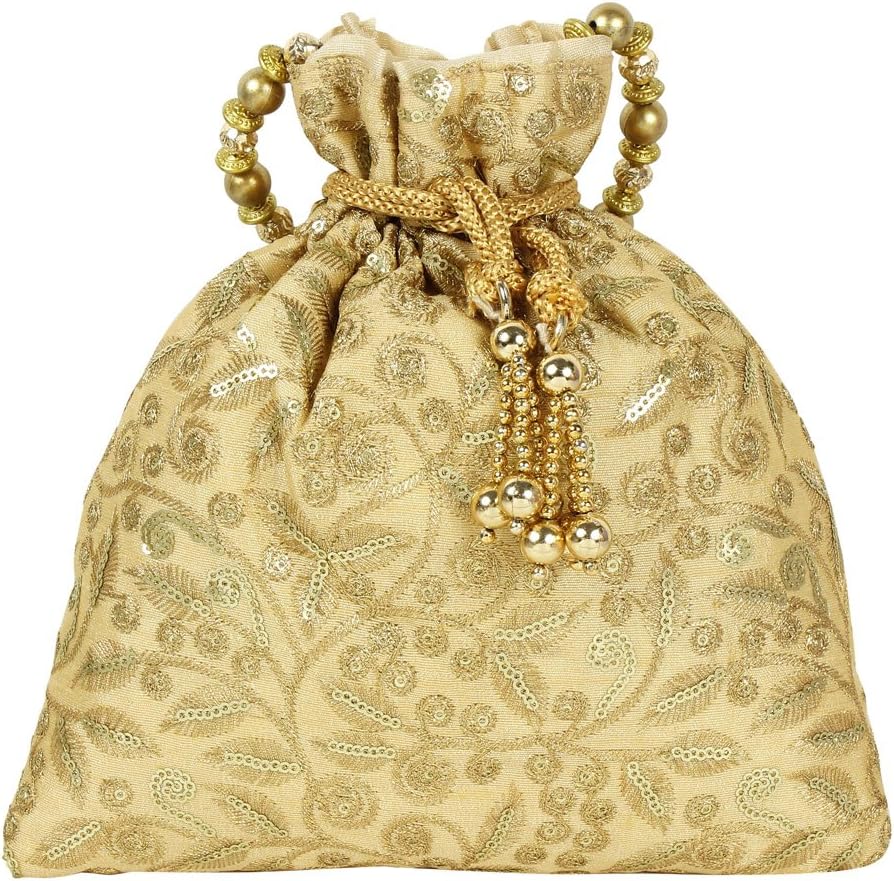 Purse Collection Beautiful Embroidery Ethnic Golden Colured Polti Purse For Womens