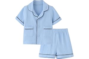 BINIDUCKLING Toddler Button Up Pajamas Summer Pjs for Girls Boys 18 Months - 12 Years
