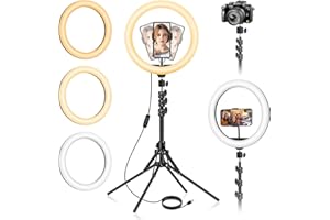 LIPETY 13 inch Ring Light with Floor Stand(Ringlight Kit Totally 70.6" Tall), LED Circle Light with Phone Holder, for Photo Selfie, Video Recording, Zoom Meeting