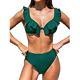 CUPSHE Women's Bikini Sets Two Piece Swimsuit High Waisted Sweetheart Neck Underwire Ruffle Adjustable Straps Back Hook