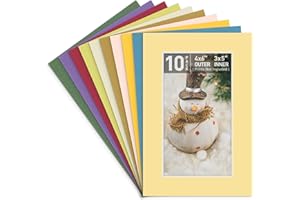 Golden State Art, 10 Pack 4x6 Mixed Color Picture Frame Mat 2.5x4.5 Opening for 3x5 Photos with White Core Bevel Cut, 4-ply T