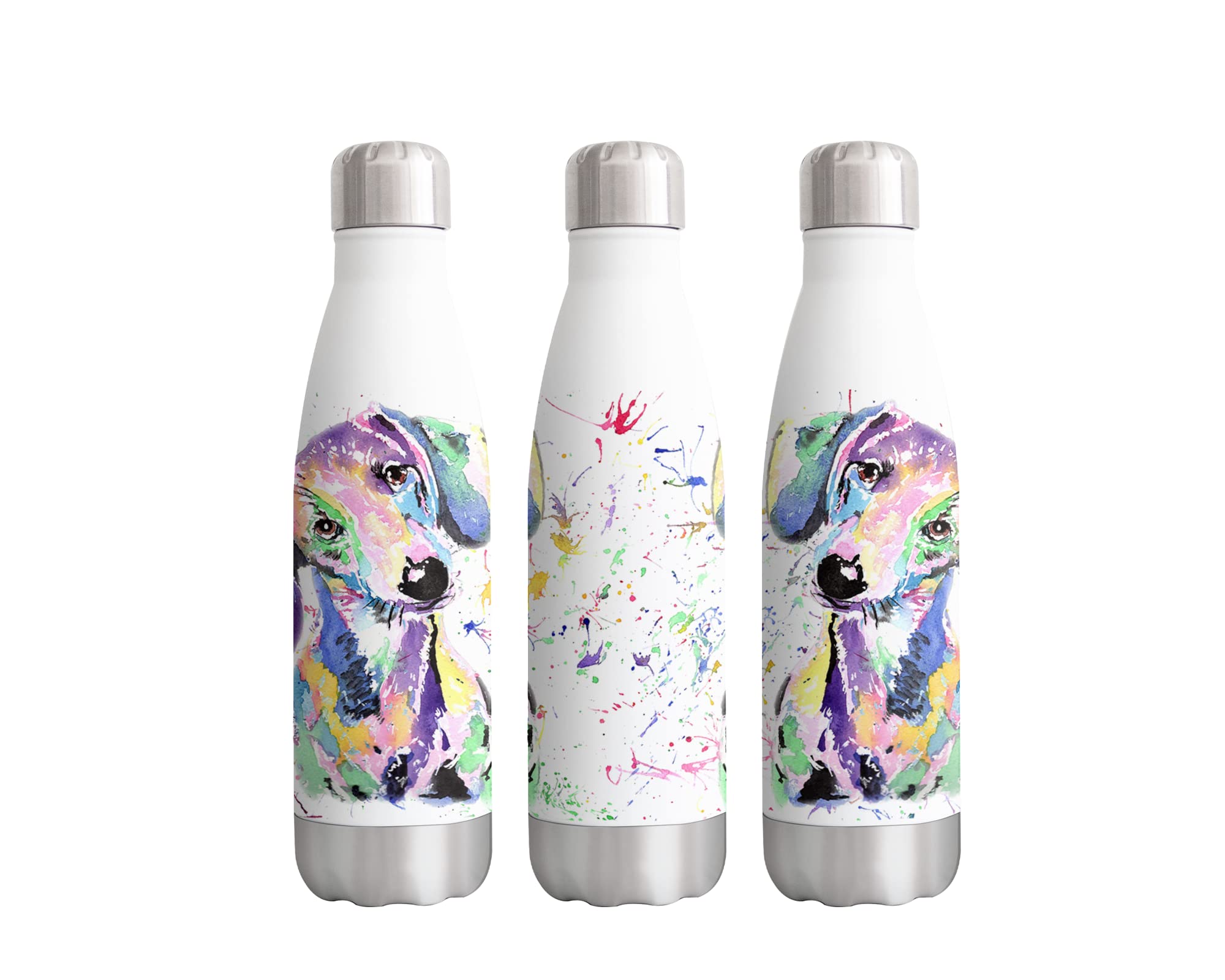 Dachshund Sausage Dog Wiener Pet Watercolour Farm Animals Rainbow Art Bottle Double Wall Insulated Stainless Steel Sport Drinks 500ml White Gift Ideal for School Work Office Oudoor Sports
