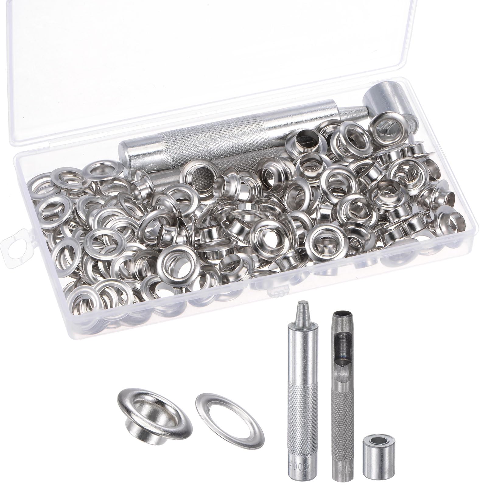 Kozelo 100 Sets Grommet Eyelets - [ 8mm x 15mm ] Copper with Setter Tools for Shoes Clothes Use | Silver Tone