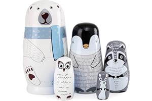 Bgraamiens Nesting Dolls Russian Matryoshka Wood Stacking Dolls for Kids Handmade Toys (Polar Family)