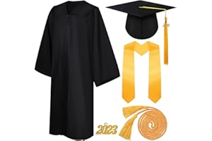 Syhood 4 Pieces 2025 Unisex Graduation Matte Gown Cap Tassel Stole Set Honor Cord for Graduation
