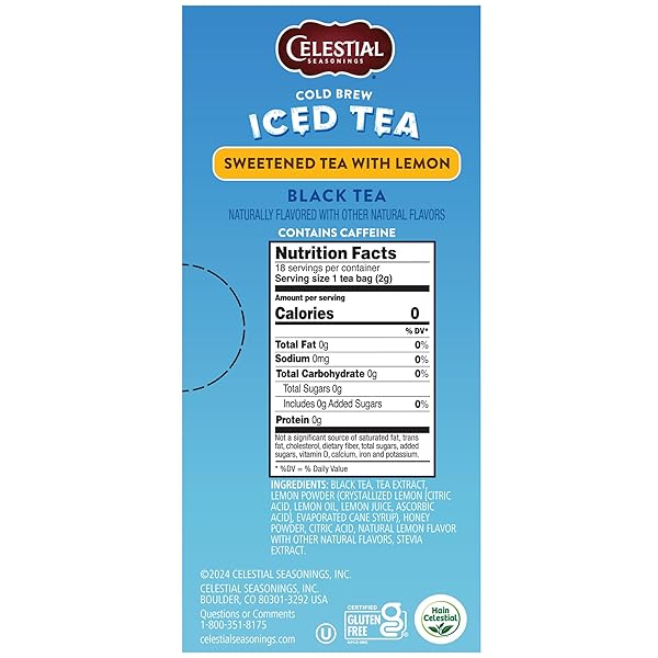 CELESTIAL SEASONINGS COLD BREW SWEETENED TEA WITH LEMON ICED TEA 18 TEA BAGS