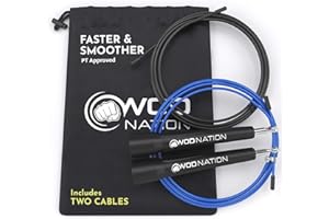 WOD Nation Adjustable Speed Jump Rope For Men, Women & Children - Blazing Fast Fitness Skipping Rope Perfect for Boxing, MMA, Endurance