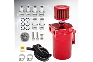 Htostar Racing Thick Shell Baffled Oil Catch Can Coolant Fuel Catch Can Reservoir Kit with Breather - Red