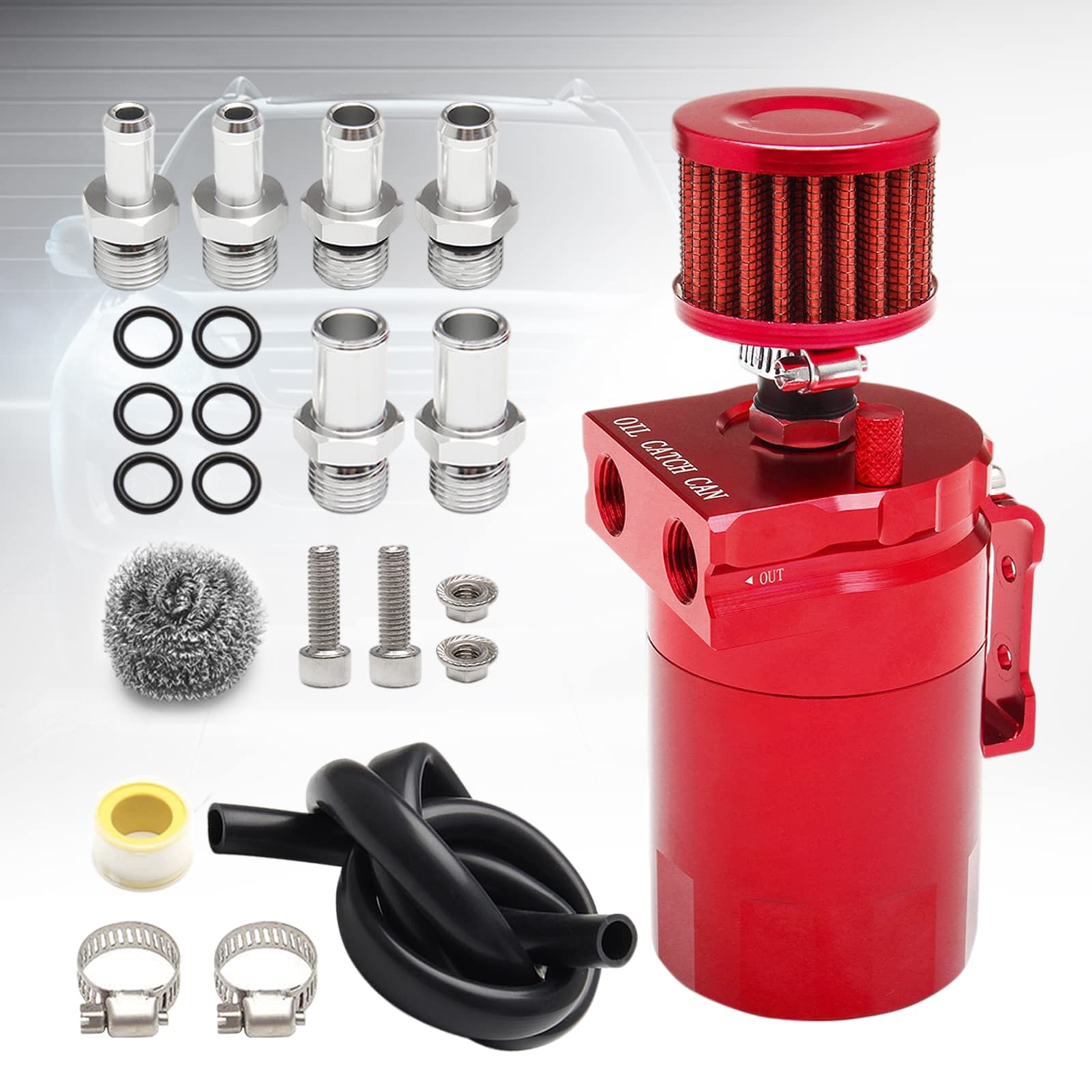 Photo 1 of Htostar Racing Thick Shell Baffled Oil Catch Can Coolant Fuel Catch Can Reservoir Kit with Breather - Red