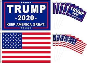 Amazon.com : 2 Pcs Trump 2020 Flag American Flag 3 x 5 ft with 10 Pack Small Hand Held Trump ...