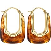 Lightweight Chunky Resin Hoop Earrings, Vintage Geometric Jewelry