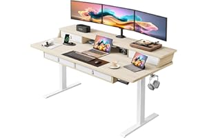 ErGear Electric Standing Desk with 4 Drawers, 63" x 30" Height Adjustable Desk with Storage, C-Clamp Mount Compatible, Computer Home Office Table with Cable Management Tray, Natural
