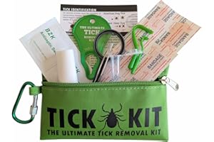 Tick Remover Kit for Humans, Cats, Dogs and Pets, Tick Removal Tools + Tick Crowbars & Tweezers w/Magnifying Glass + First Ai
