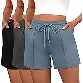 Neer 3 Pack Women's Sweat Shorts, Casual Drawstring Athletic Shorts Summer Lounge Loose Solid Active Short Pants with Pockets