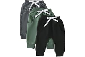 Taoocy 3 Pack Toddler Baby Boy Pants Solid Color Pull On Jogger Pants Cotton Infant Sweatpants 0-3Y