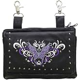 Motorcycle Womens Studed Purple Tribal Butterfly Real Leather Purse Bag w/clip