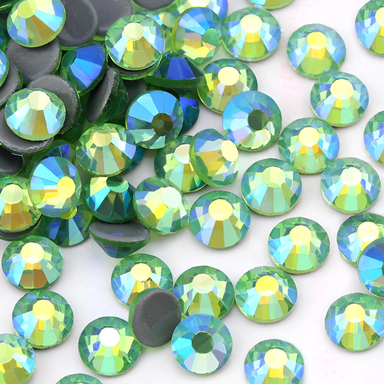 Jollin 2880pcs Hotfix Crystal Flatback Rhinestones Glass Diamantes Gems for Crafting Art Crafts Decorations Clothes Shoes 4.8mm SS20 Light Green AB