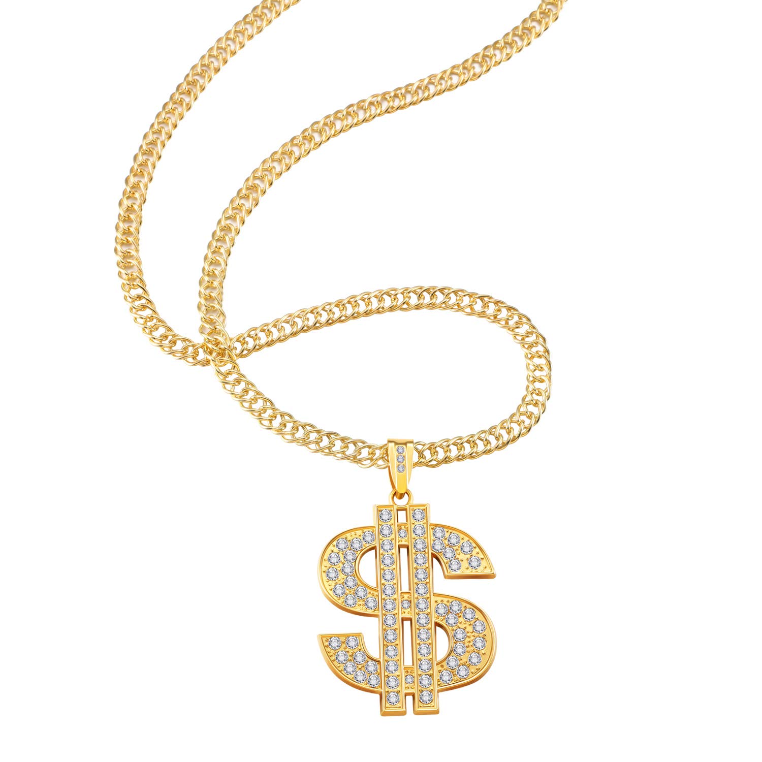 Tatuo 4 pcs fake Dollar Necklace Men gold Dollar Money Chains Hip Hop Chain Necklace Pendant for 70s 80s 90s Costume Accessories