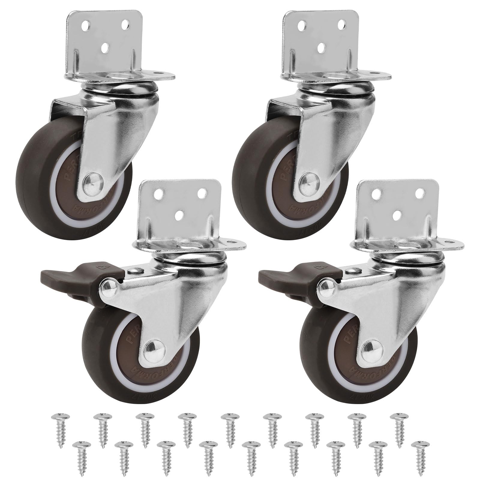 4 Pieces 50 mm Furniture Casters with Thick L Mounting Plate Heavy Duty Castors Can Carry 115 kg Wheels for Furniture with 2 Brakes and 2 Without Ideal Castors for Cribs Furniture Flower Stand Coffee